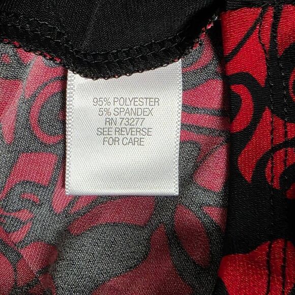 Dana Buchman Red Black Floral Asymmetrical Long Sleeve Top L - Picture 6 of 8